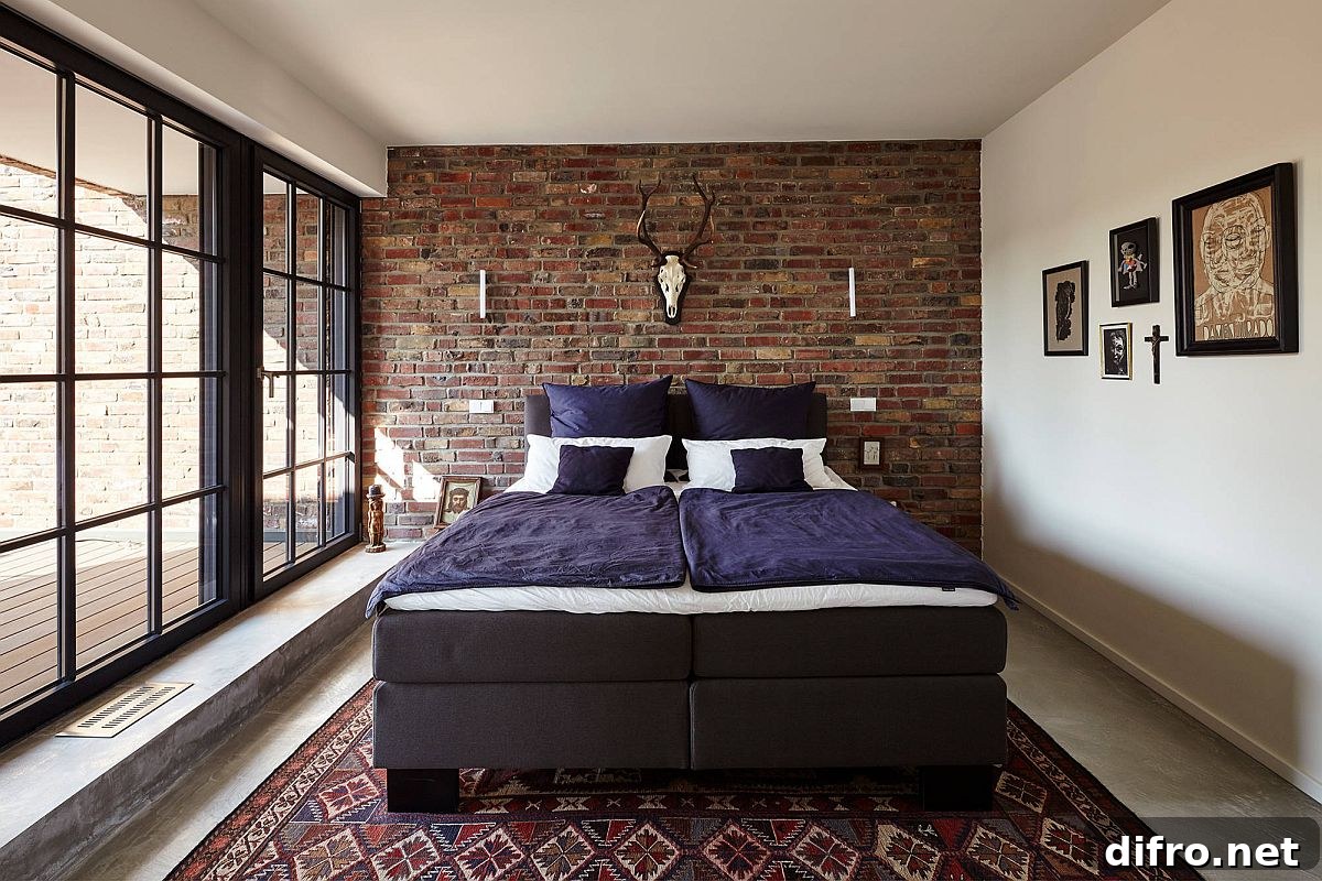 Framed windows and doors in industrial room