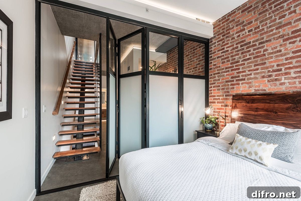 Folding doors and neutral backdrop with brick wall