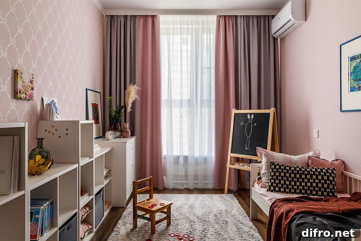 Pink and gray contemporary girls' bedroom