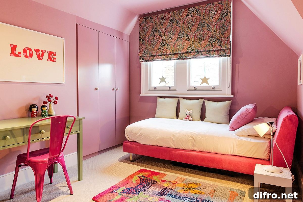 Bright contemporary pink girls' bedroom