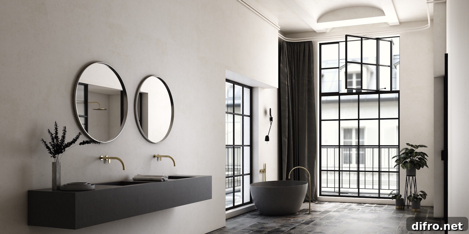 Contemporary bathroom with modern mirror and vanity