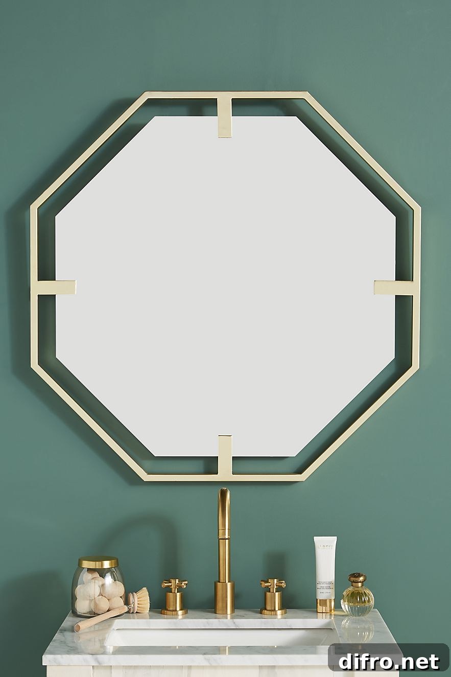 Octagonal mirror with golden trim