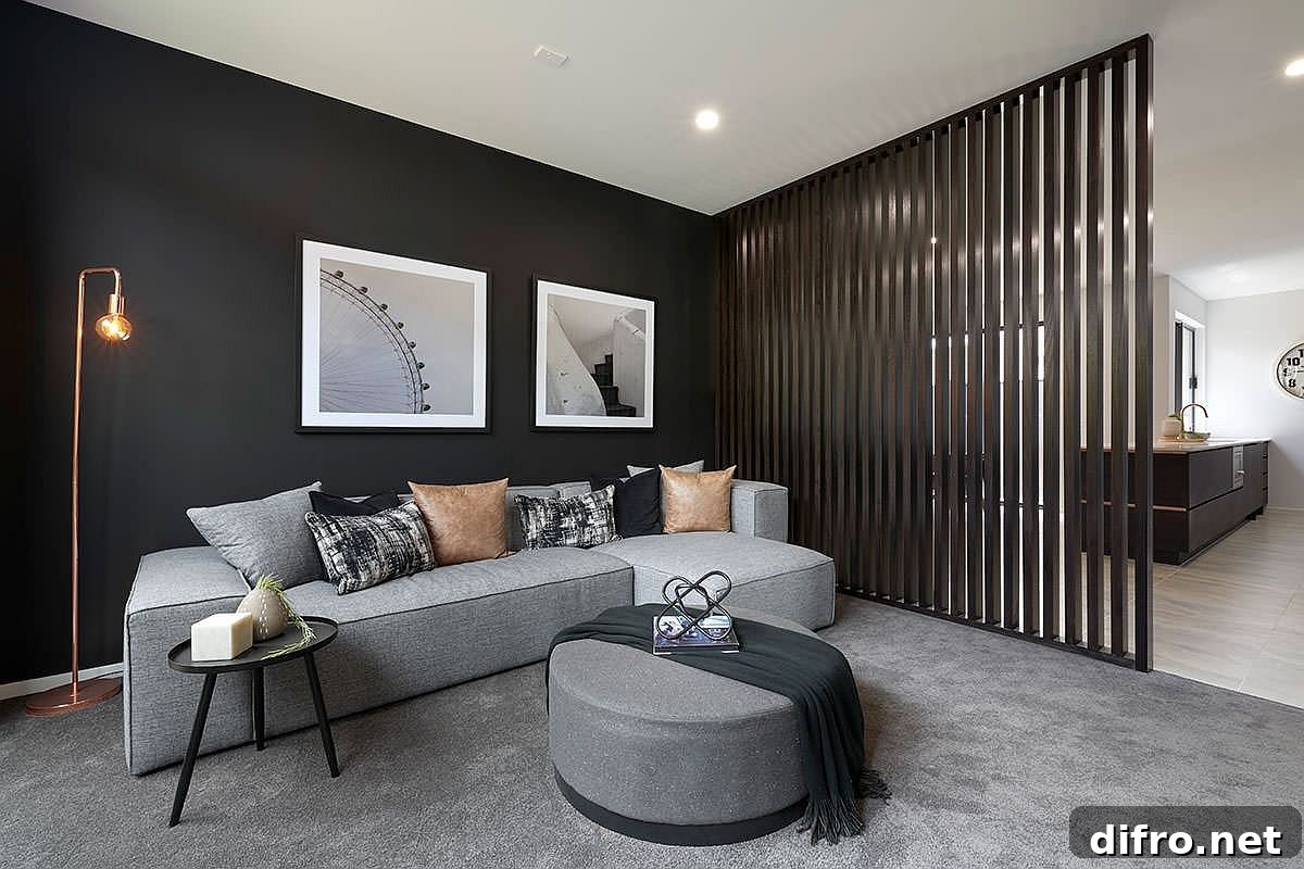 Black accent wall in living room