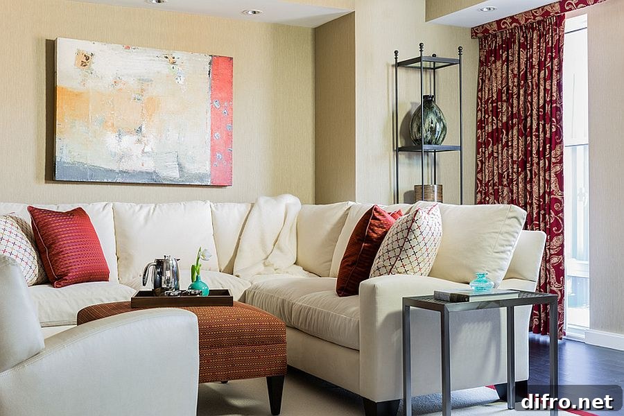 Sofa and comfortable decor bring modernity and opulence