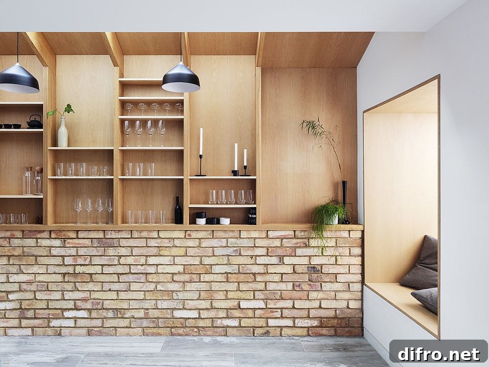 Wood and brick interior combining old and new