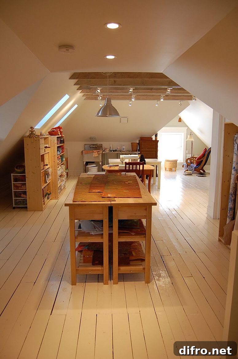Artist's studio and kids playroom in a revamped attic