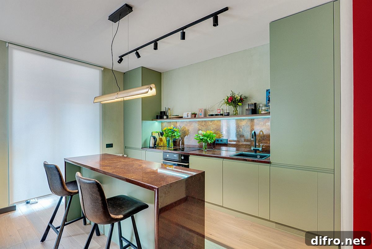 Lighter matte greens in the kitchen
