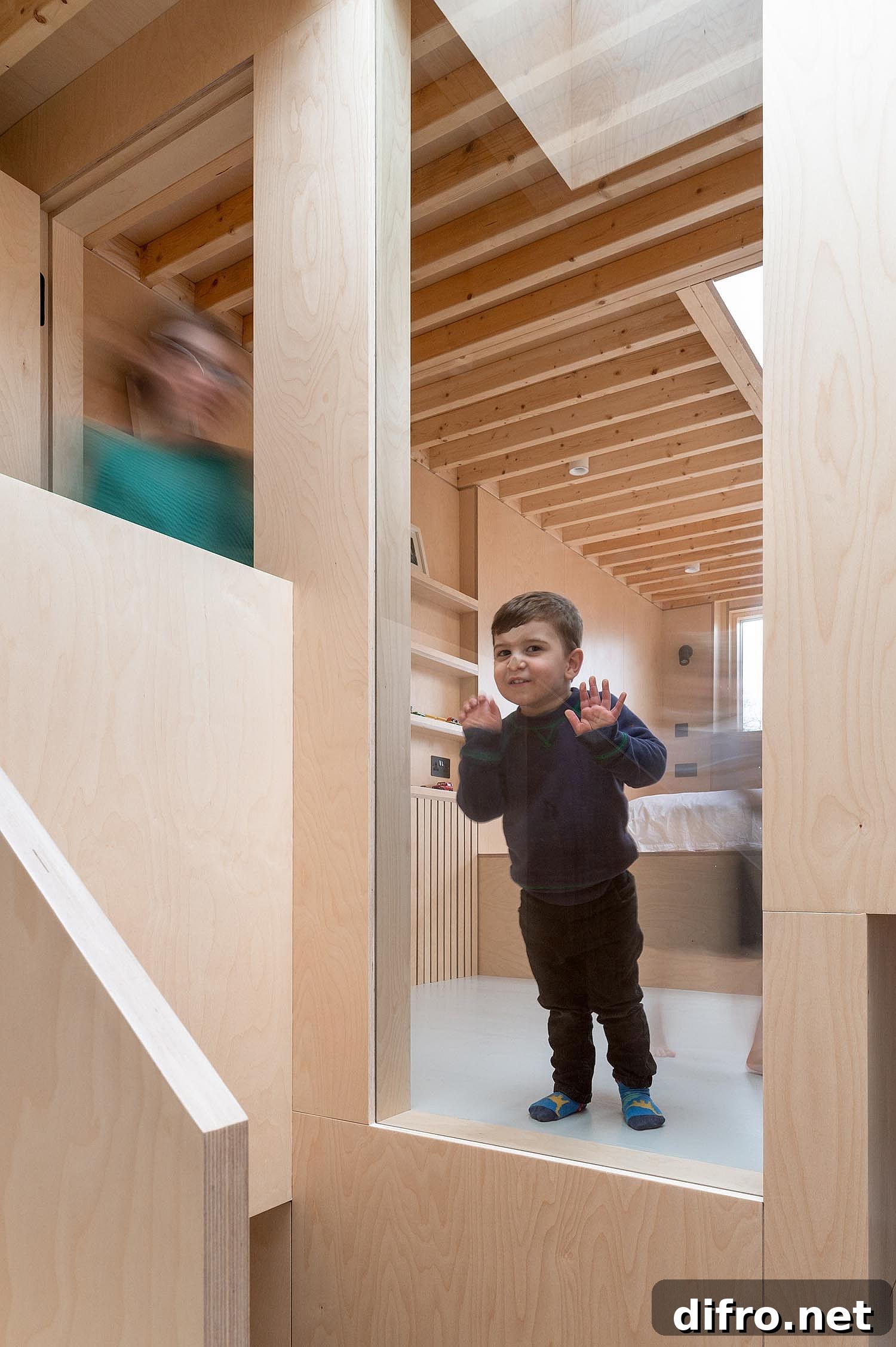 Large internal window allows homeowners to keep an eye on the children