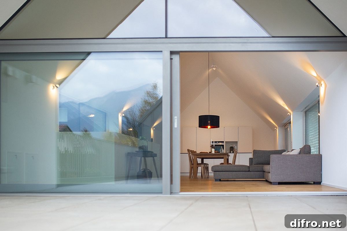Sliding glass doors separating the living area from the deck