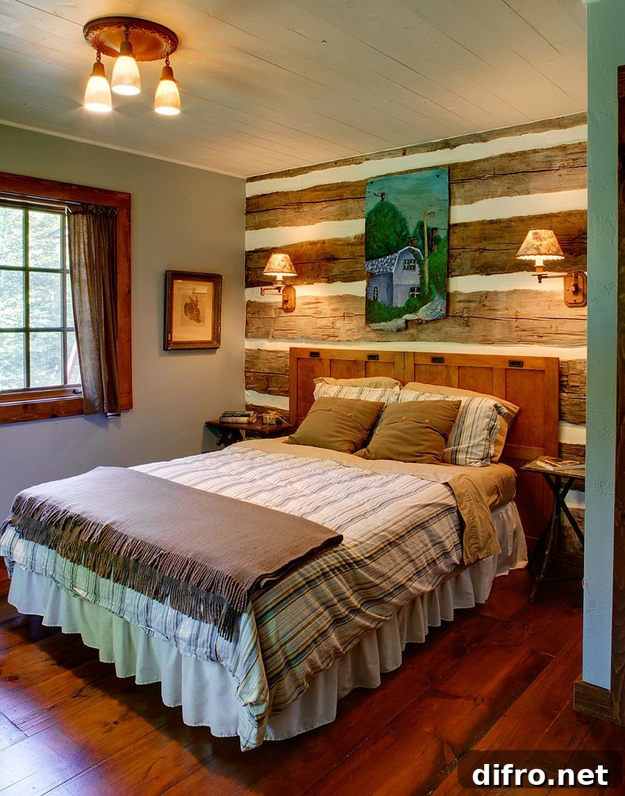 Repurposed wooden accent wall behind a bed