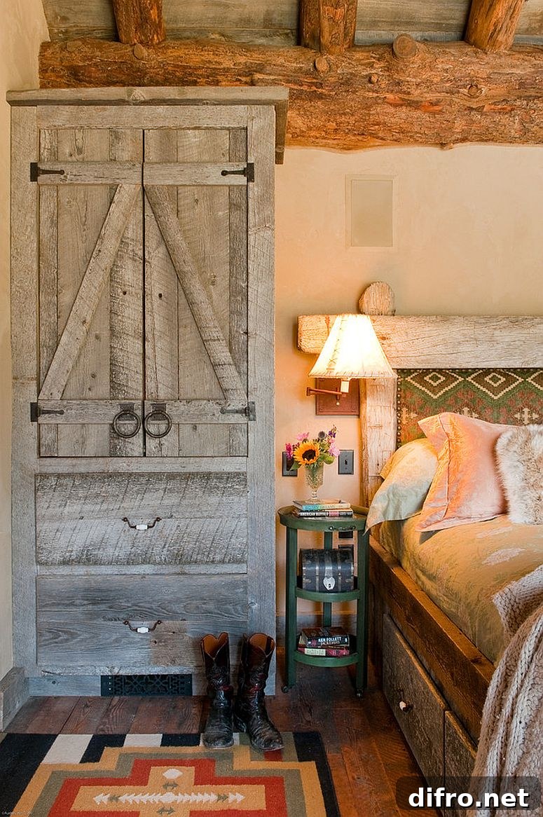 Cozy bedroom with patterned rug and headboard