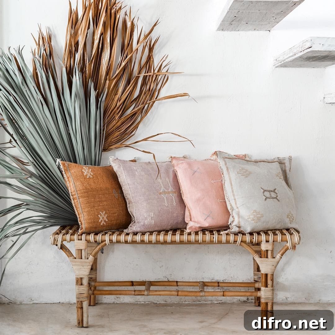 Rattan furniture with palm fronds