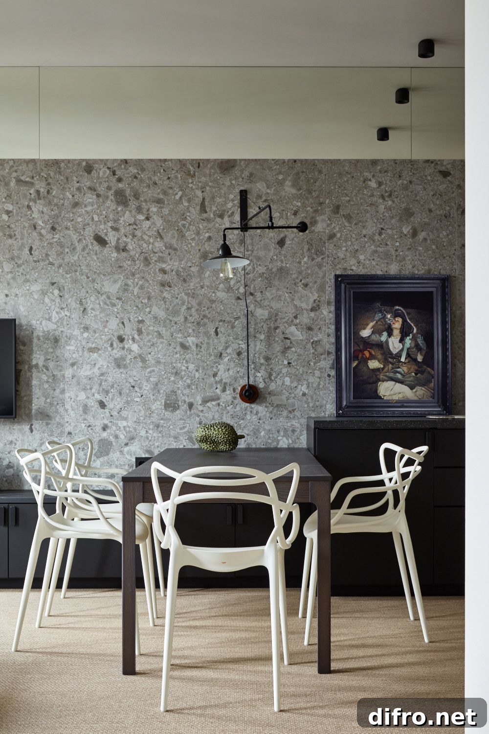 Minimal dining with sculptural chairs
