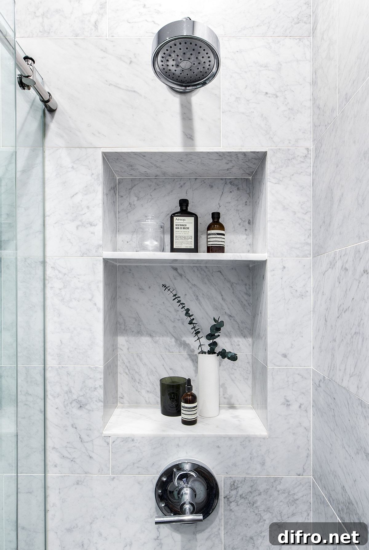 Stone-clad shower area for a contemporary vibe