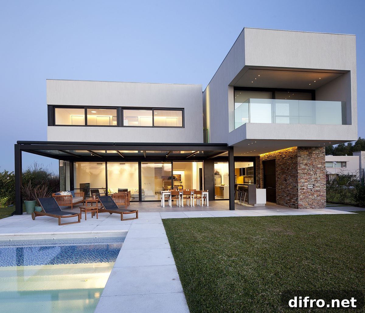Fabulous pool area and garden of the contemporary home in Argentina