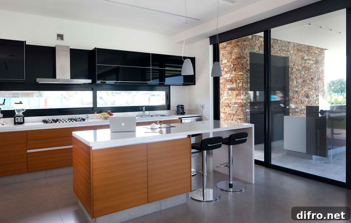Modern kitchen of the Argentine home connected with the outdoors