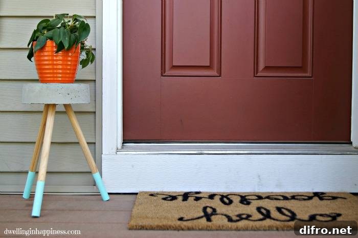 concrete plant stand with wood legs