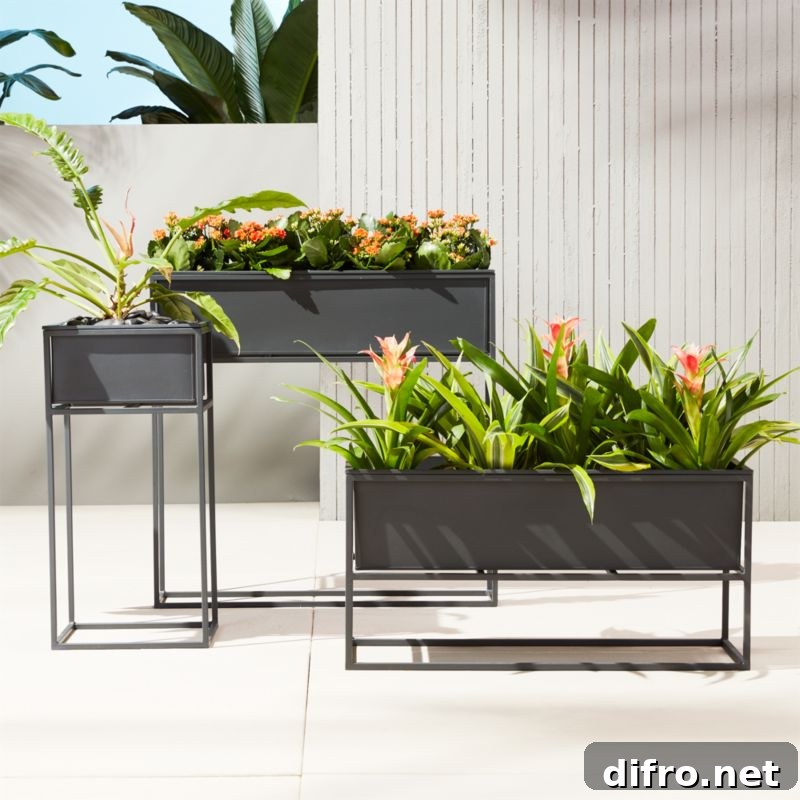 industrial rectangular outdoor planter