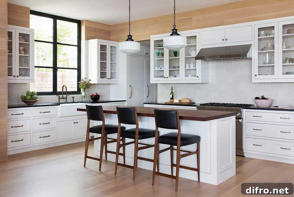 Large modern kitchen in white and wood feels just inviting