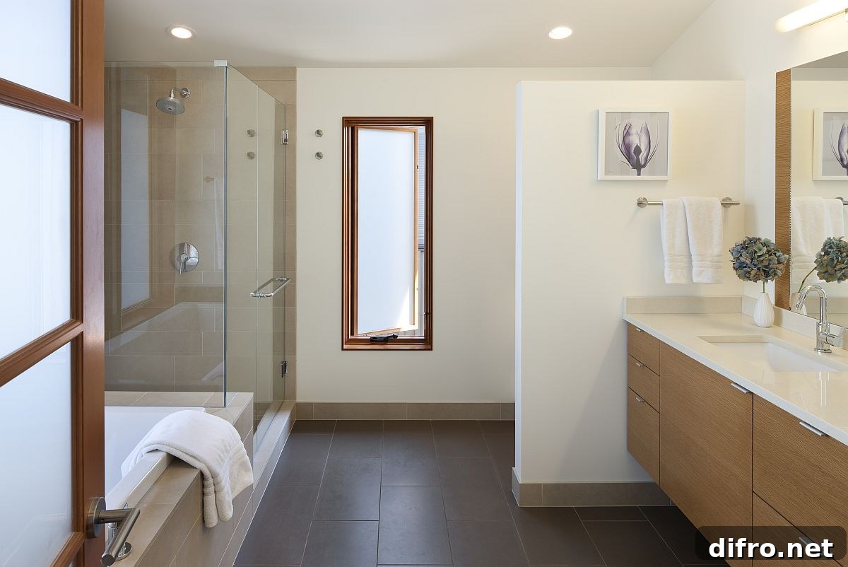 Wood and white bathroom