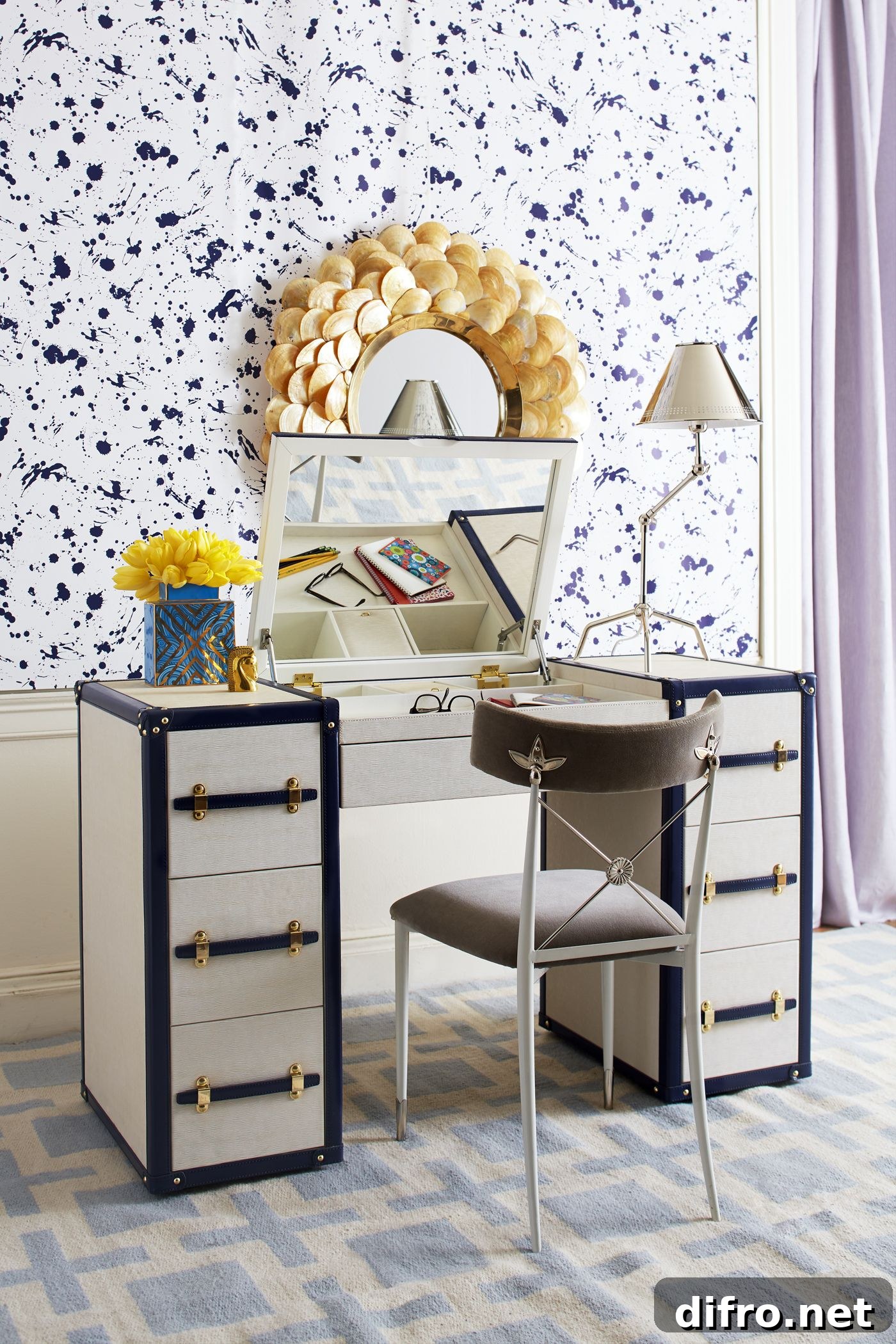 Luggage-style vanity with drawers