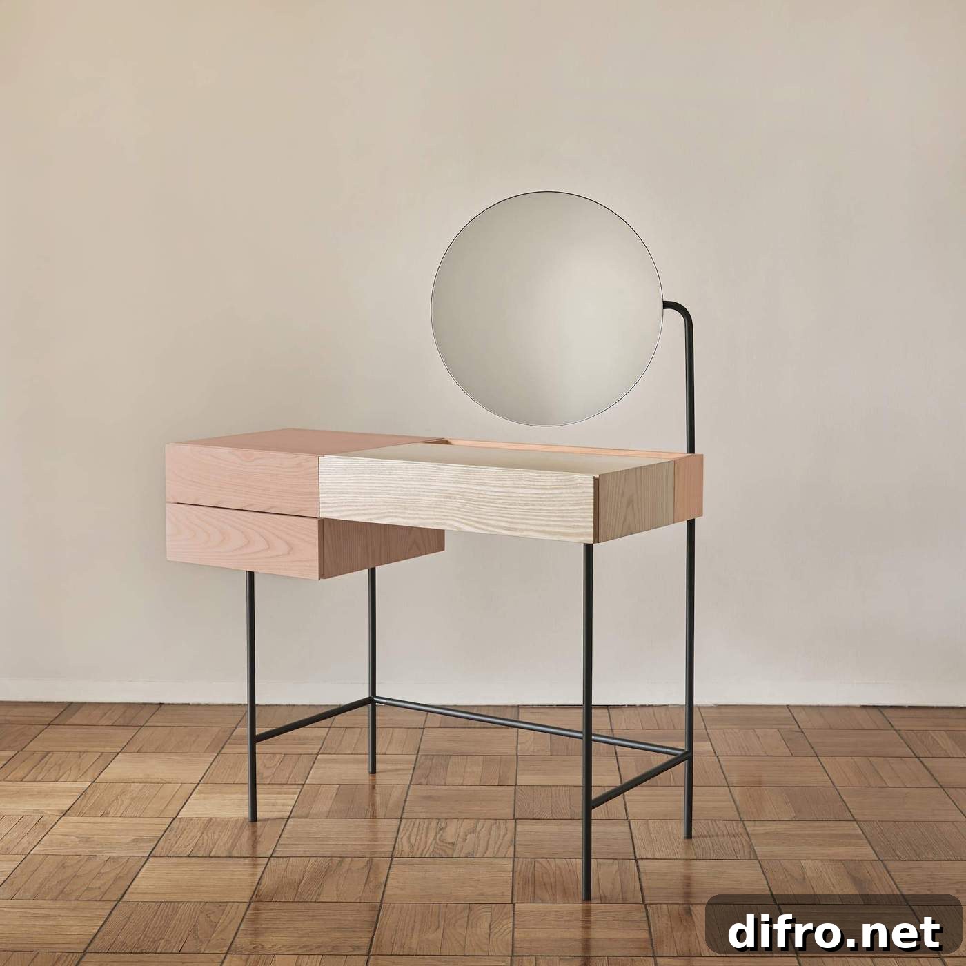 Composed vanity in nude and blush tones