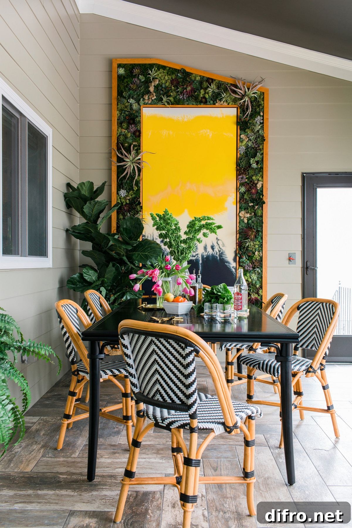 Colorful and creative porch dining space