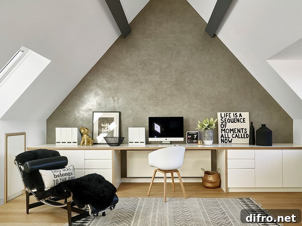 An unassuming accent wall idea for the white home office [Design: LEIVARS]