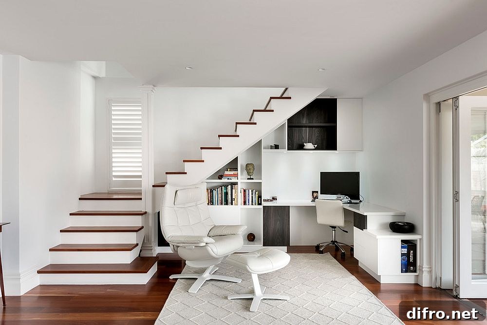 Space under the staircase turned into a fabulous home office [Design: Art Haus and co]
