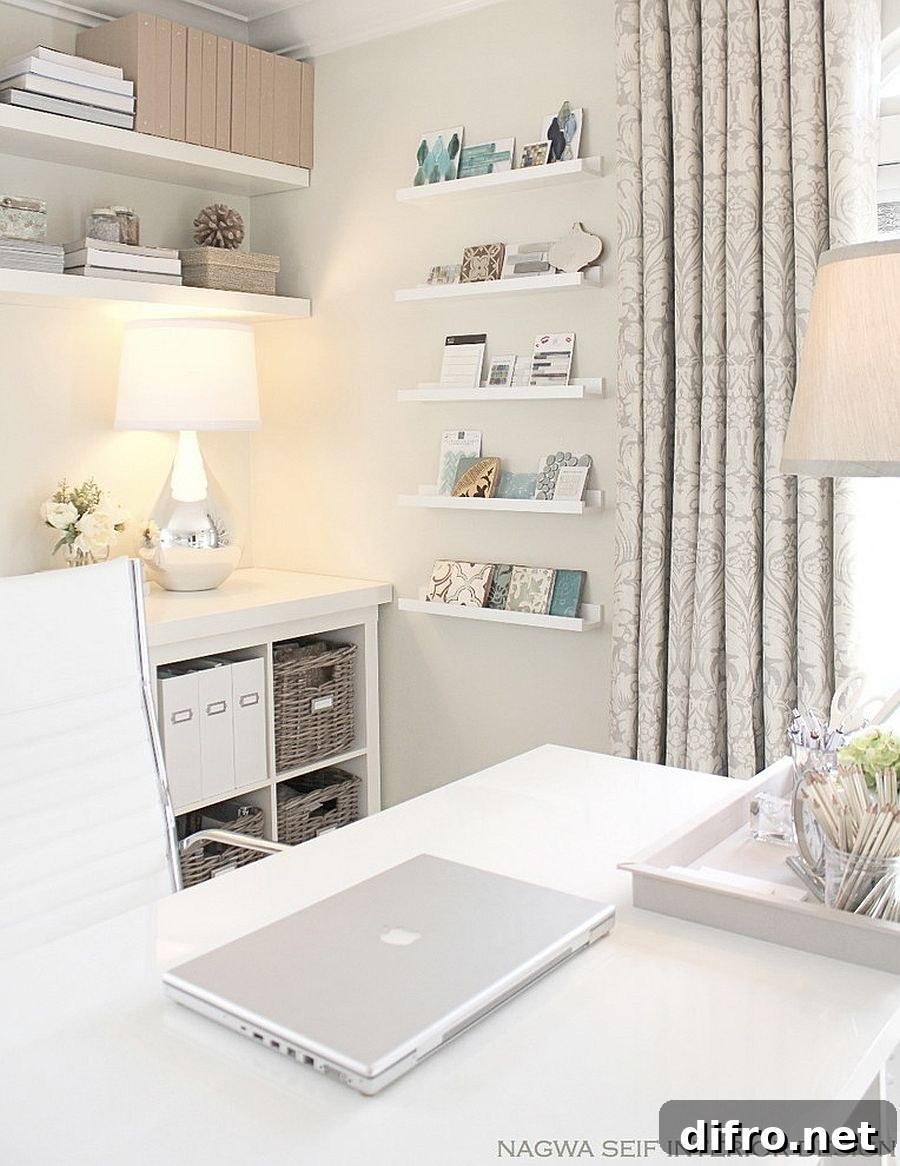 All-white contemporary home office by Nagwa Seif Interior Design