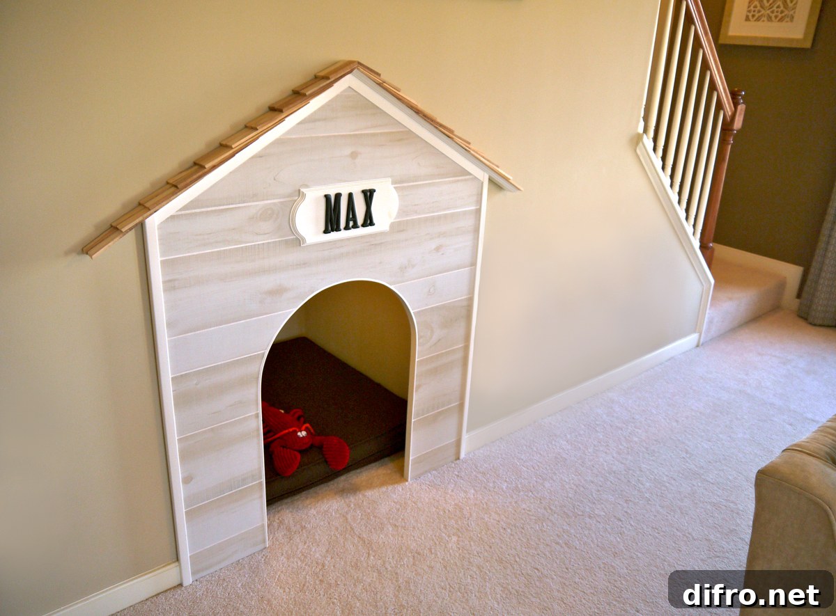 Indoor dog house under staircase