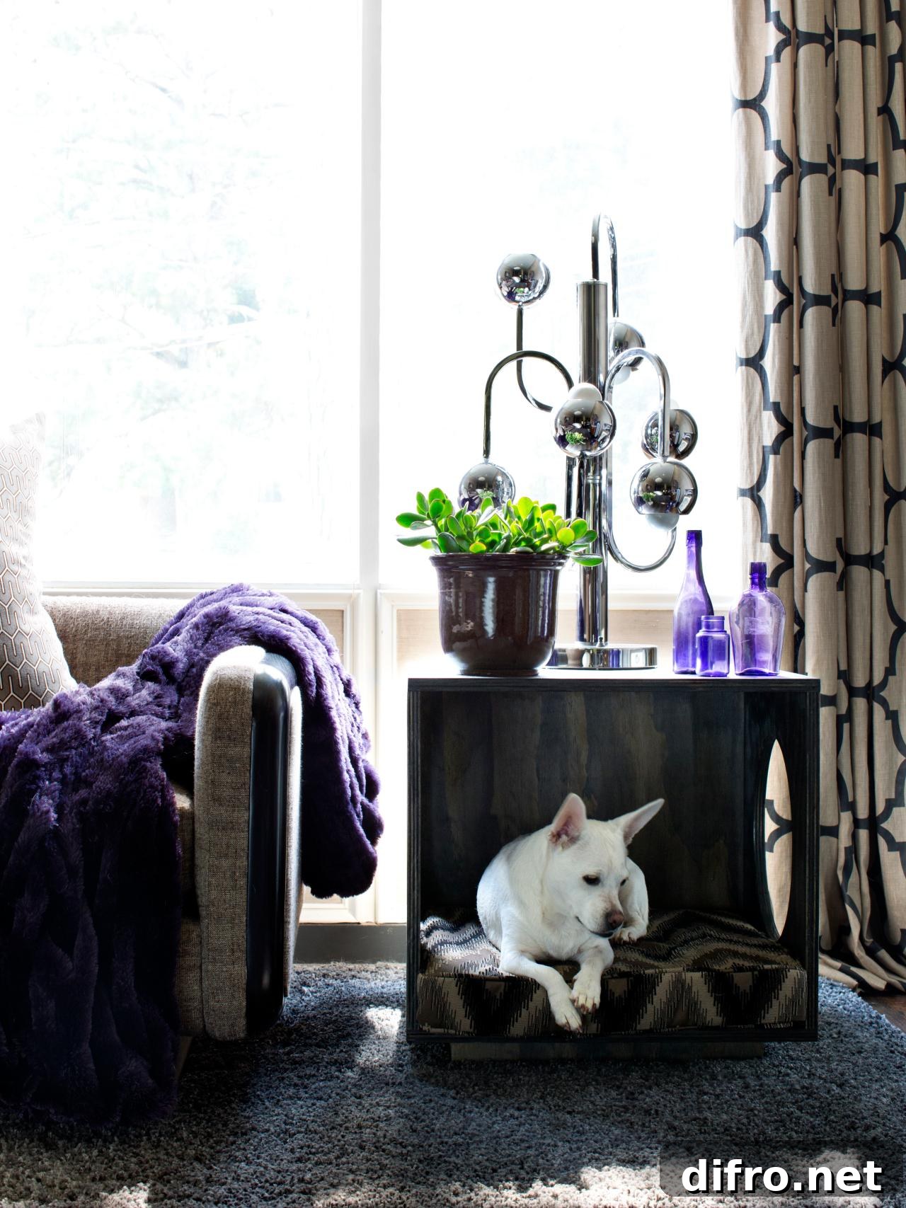 Side table doubling as a dog nook