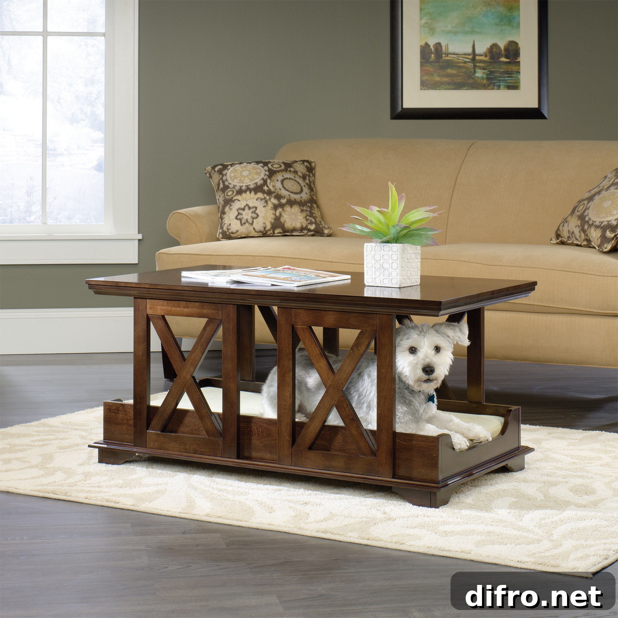 Open dog den under the coffee table
