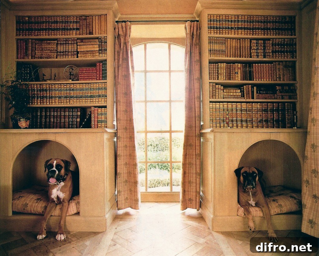 Dog nook in a home library