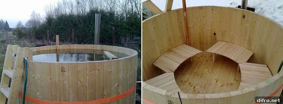 Round wooden hot tub