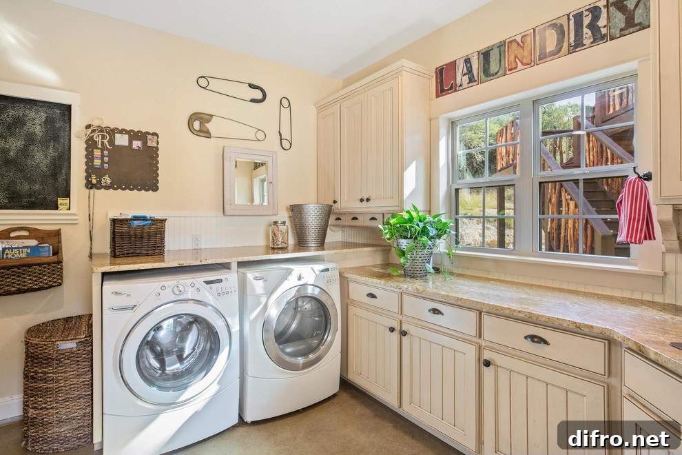 Baskets, cabinets and shelves combine for perfect laundry room storage