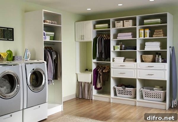 Laundry room with plenty of shelf space