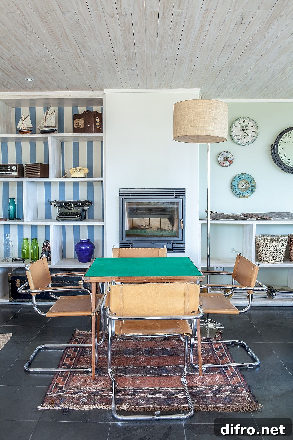 Coastal style interior with pops of blue