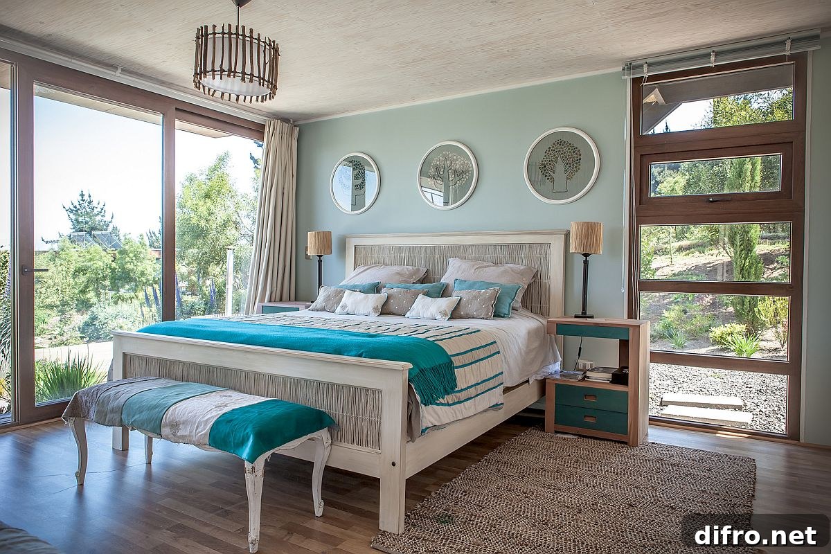 Bedroom dressed in soothing coastal tones