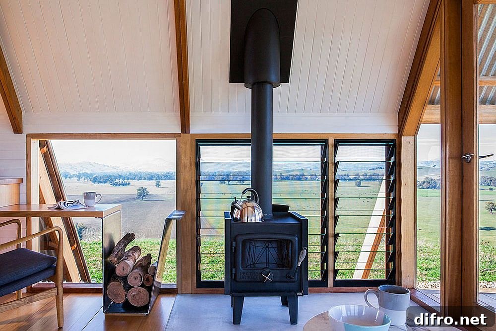 Unique way to store firewood next to the modern fireplace
