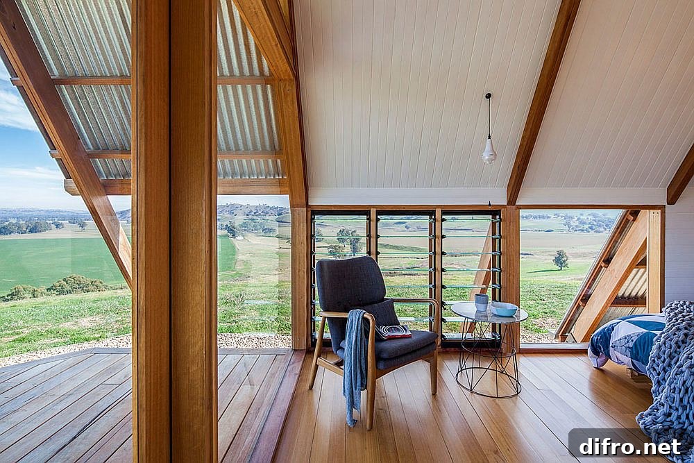 Cozy interior and deck of the cabin