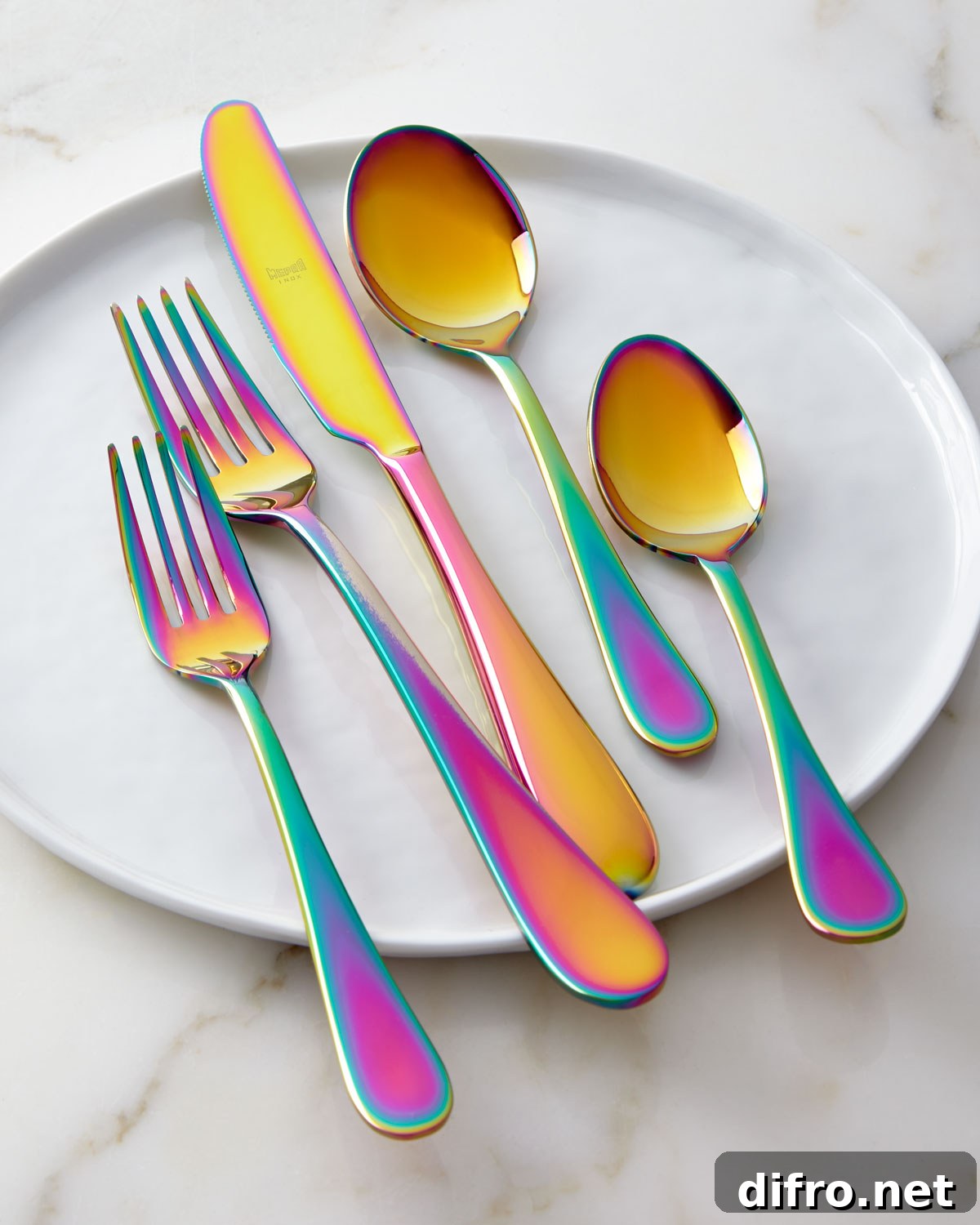 Rainbow iridescent flatware by Mepra