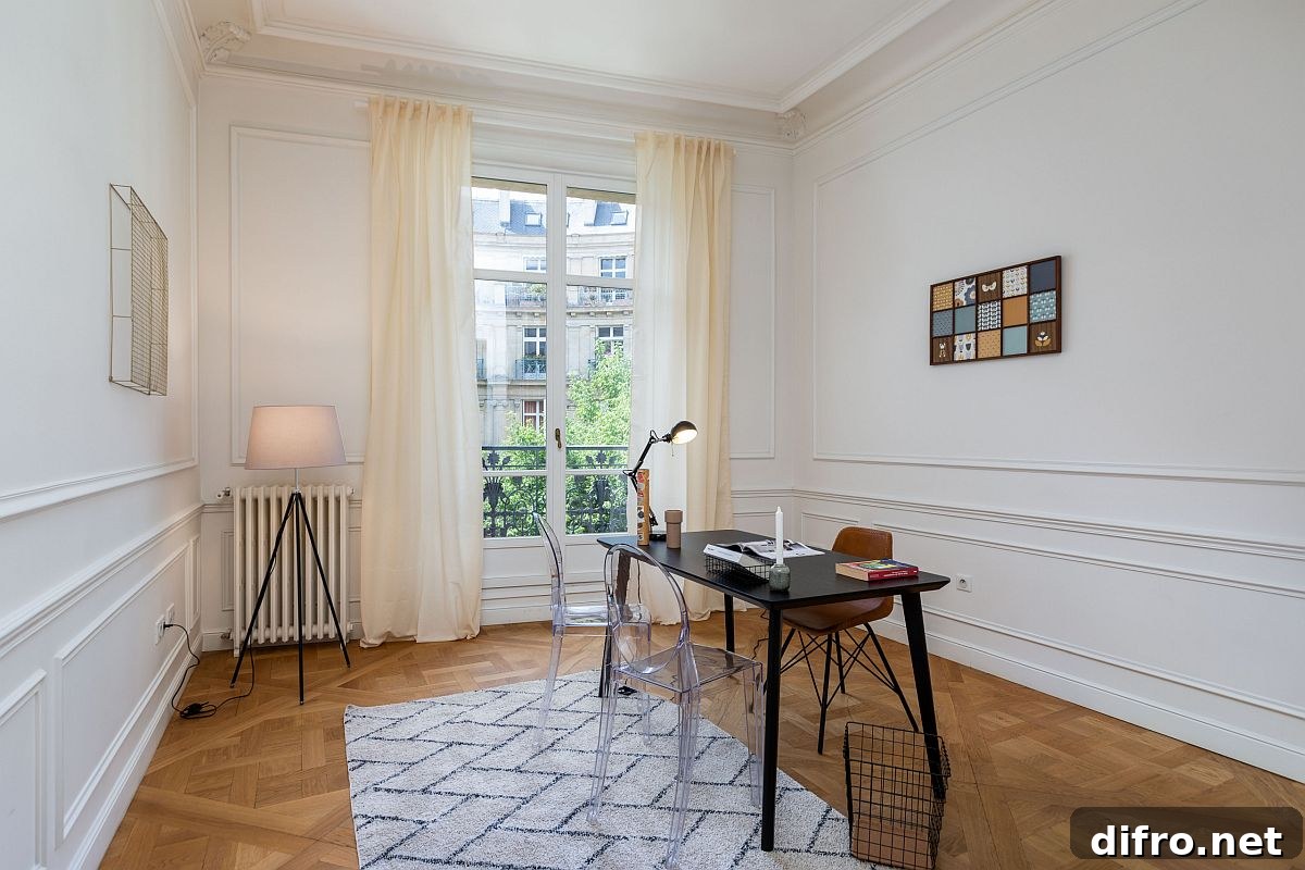 Contemporary Paris home office with acrylic chairs
