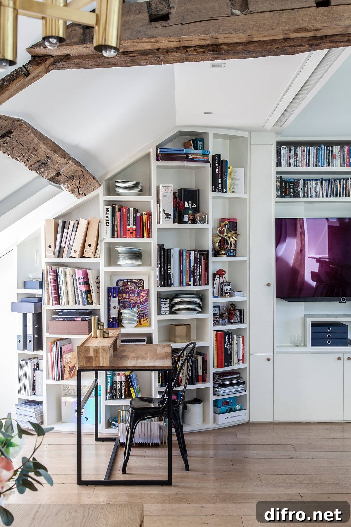 Custom bookshelves in a home office