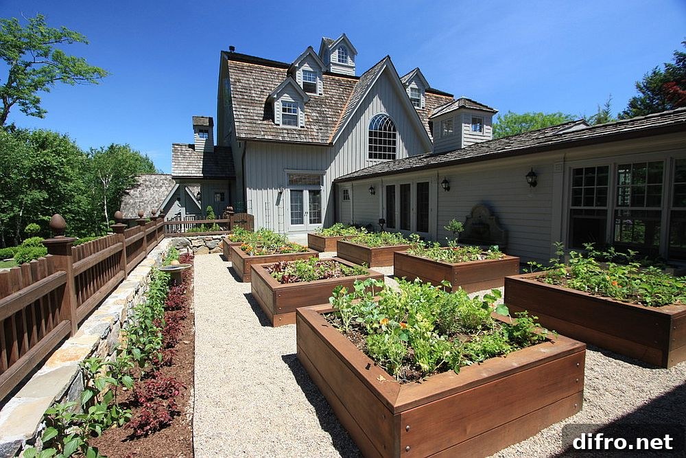 Series of raised beds organizing the edible garden