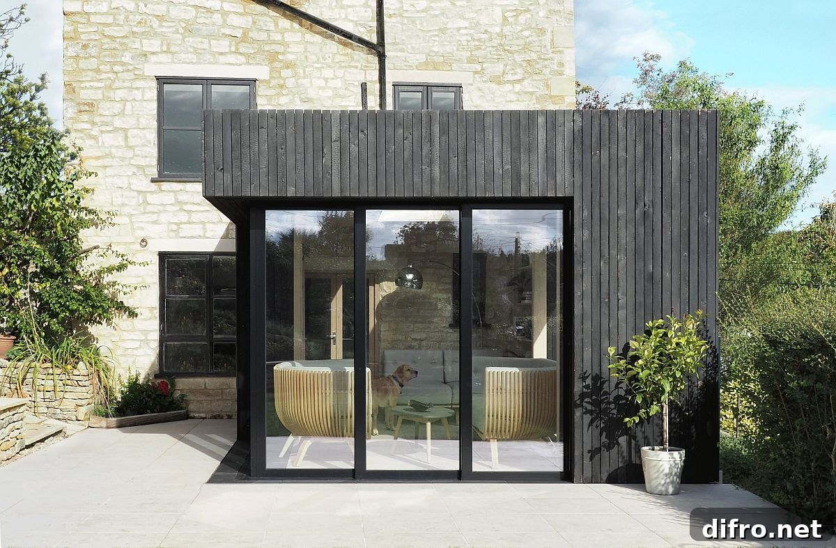 Cotswold stone walls in the cottage extension