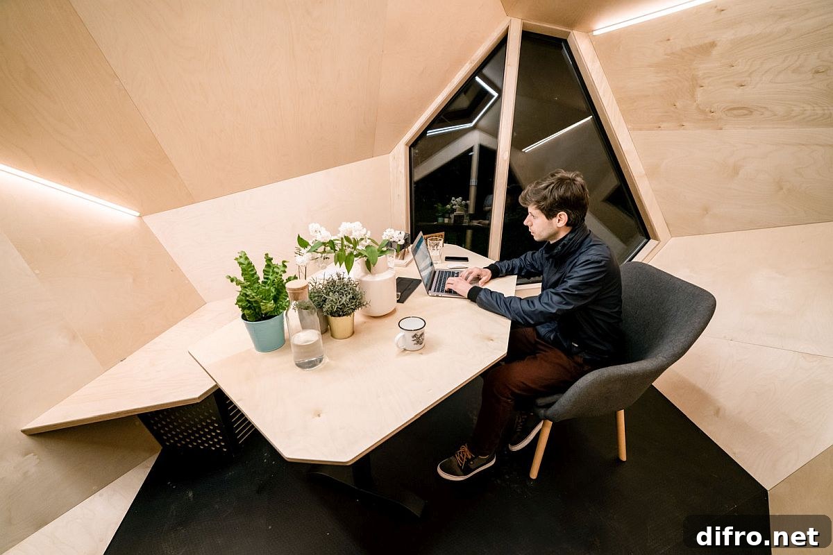 Design of the desk and the chair inside the cabin