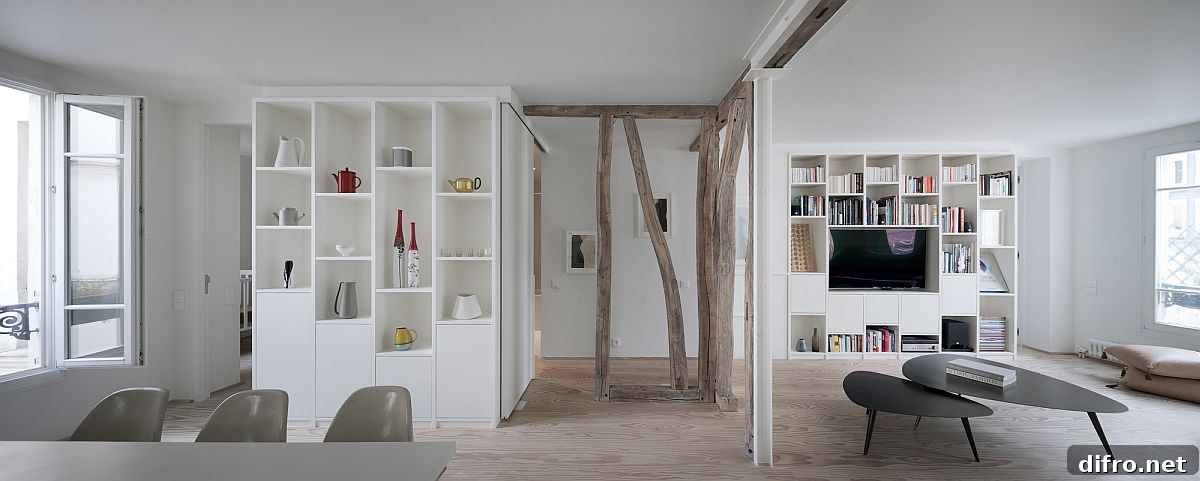 Wooden beams in Paris apartment
