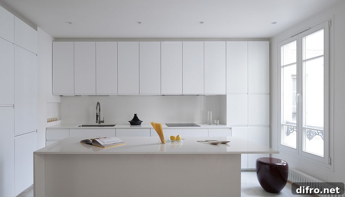 Monochromatic kitchen with island