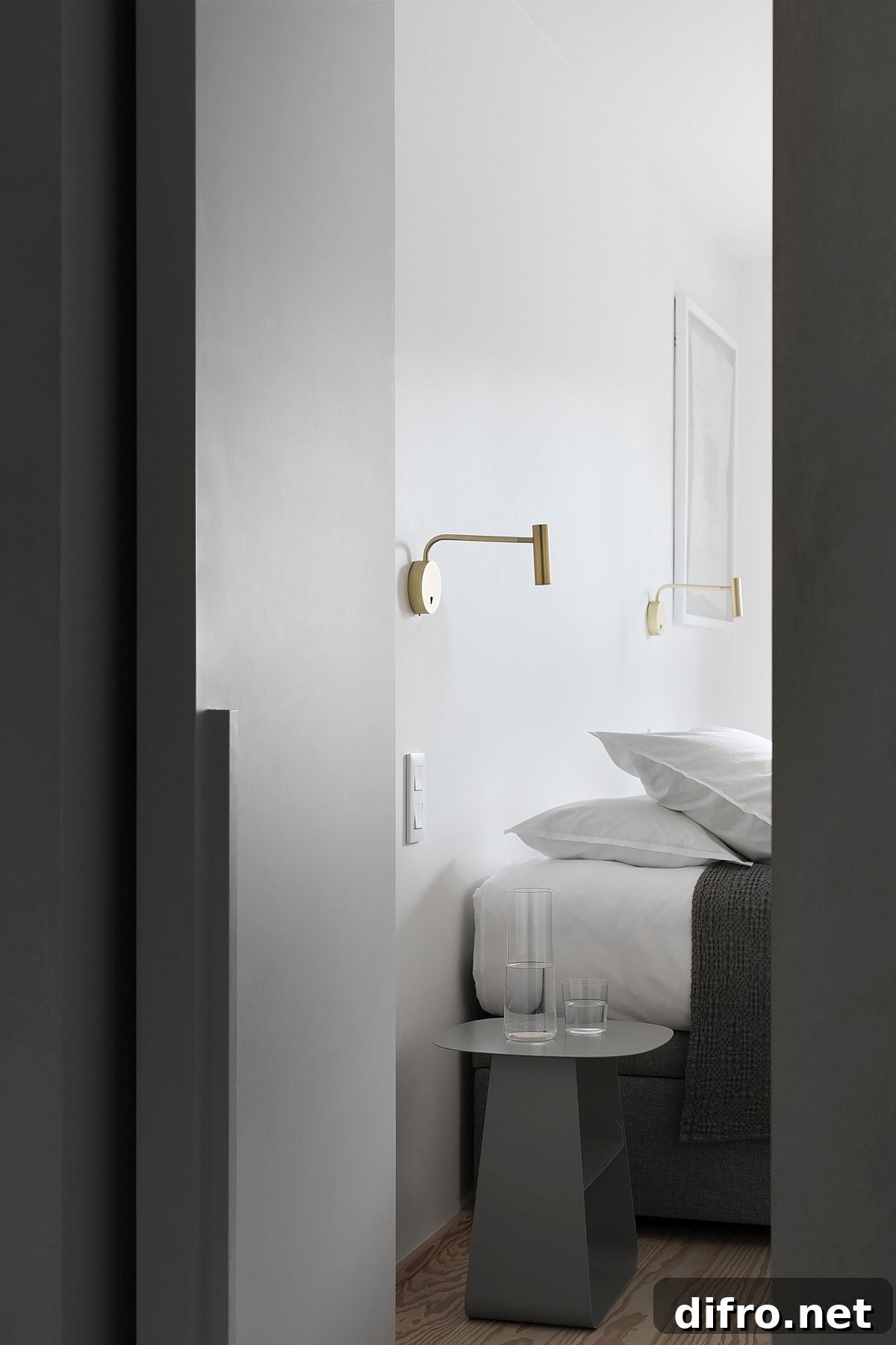 Gray and white bedroom interior